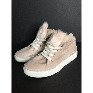 Jaggar Faux Fur Tongue Lace Up Sneakers Leather Upper Round Toe Pink Size 38